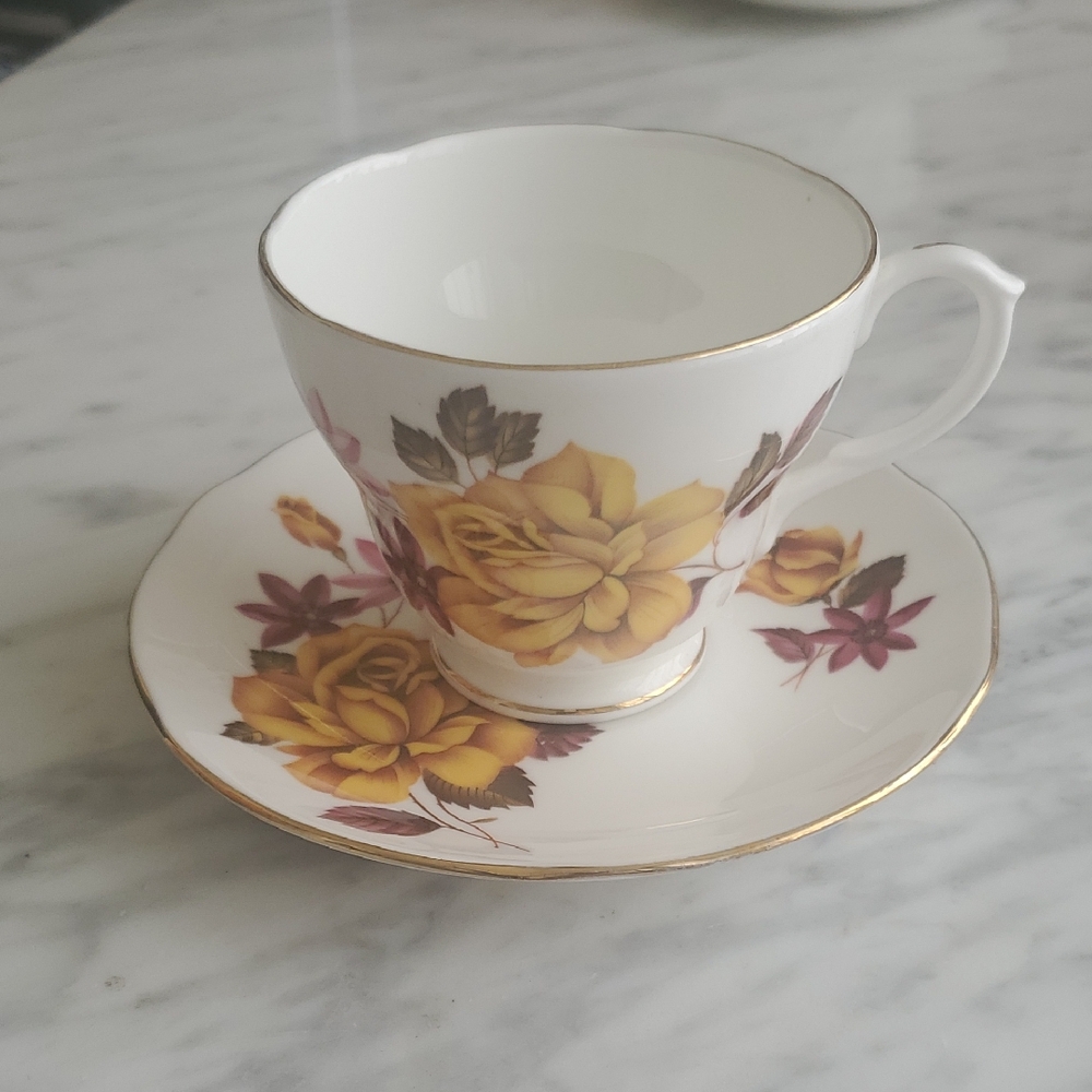 Elegant English Bone China Floral Teacup and Saucer Set